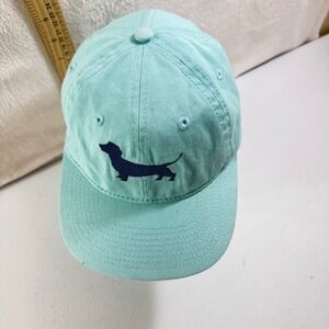 Seaside Dachshund Dog Embroidered Aqua Blue Cotton Adjustable Dad Hat Cap